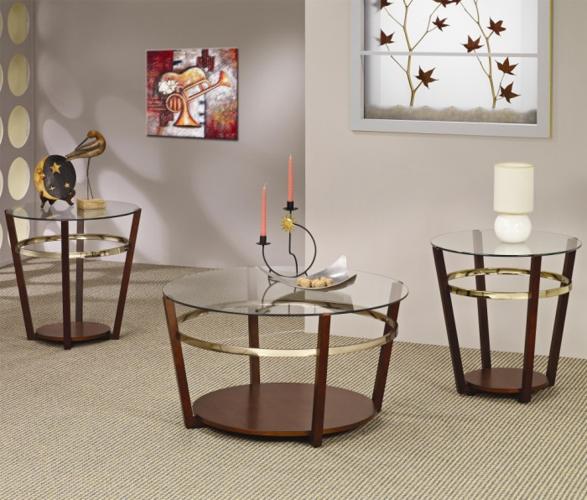 3 Pc.Round Coffee Tables Set Feature Sleek Wooden Bases in a Rich Cherry Finish