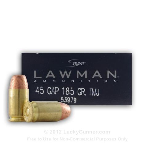 45 GAP - 185 gr TMJ - Speer Lawman - 50 Rounds