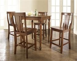5-Piece Pub Dining Set with Turned Leg and Shield Back Stools in Classic Cherry