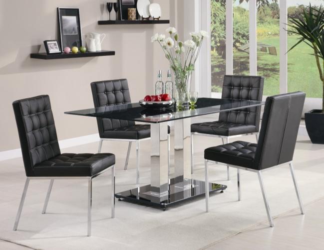 5 Pc.Rolien Chrome Finish Table Set With Tempered Glass Top