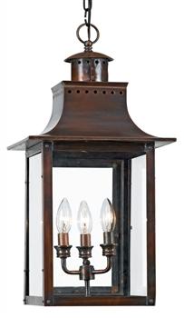 $669.99, Quoizel 3 Light Chalmers Outdoor Pendant in Aged Copper - CM1912AC