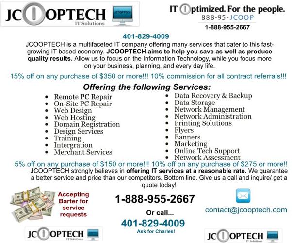 888-955-2667. JCOOPTECH IT Solutions offering: PC Repair, Web Design, Tutoring, SEO, Remote Support