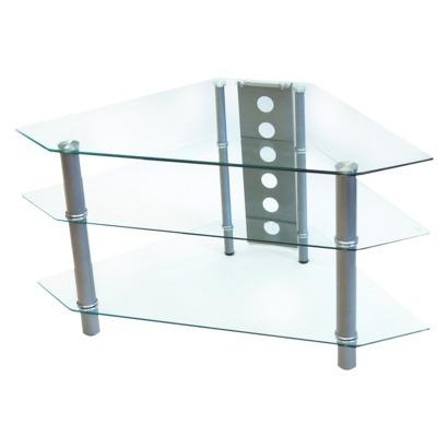 ▷▷ Corner TV Stand: Glass/Steel Corner TV Stand - Clear/ Chrome (44