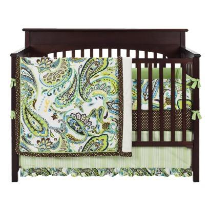 ▷ My Baby Sam Paisley Splash in Lime 4pc Crib Bedding Set-Brown,Green For Sales