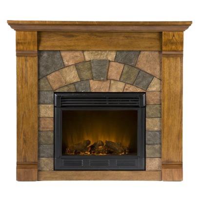 ► Cheap Beldon Faux Slate Indoor Electric Fireplace - Antique Oak For Sales !