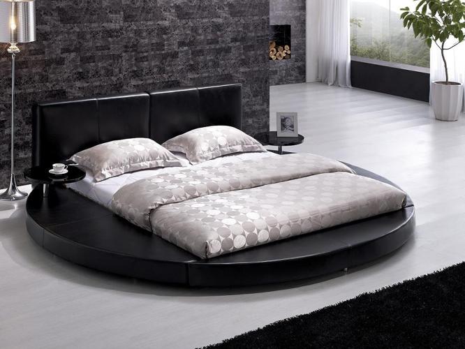 ► Cheap Modern Black Leather Headboard Round Bed - Queen For Sales !