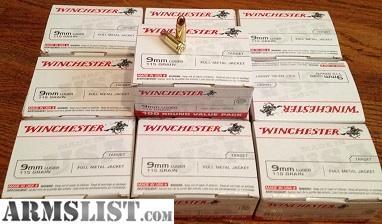 9mm Ammo 1000rds Winchester 115gr FMJ