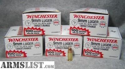 9mm Ammo - 500rds Winchester 9mm 115gr FMJ