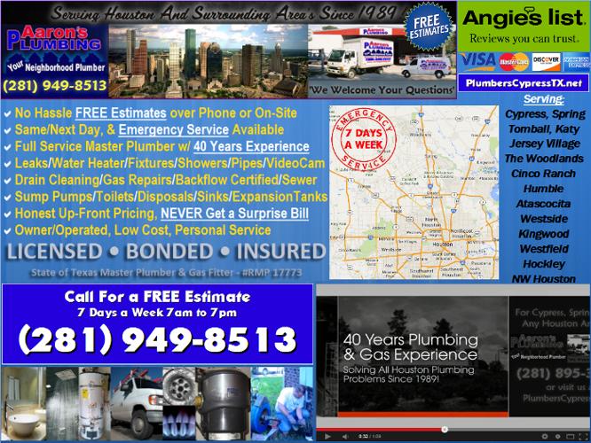 Aaron's Plumbing (281) 949-8513 Licensed Plumbers Houston TX - Low Cost