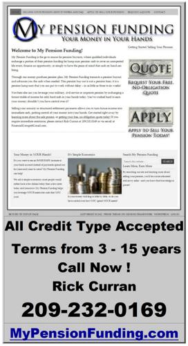 ADVANCE CASH FOR MILITARY & VA PENSIONS - Any Credit Accepted ! ! - Rick Curran 209-232-0169 eS