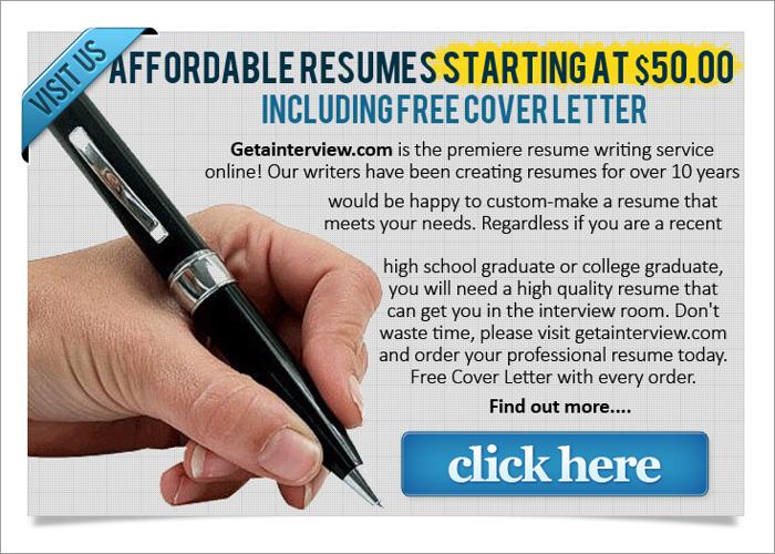 Affordable Resumes Starting at $50. Free Cover Letter