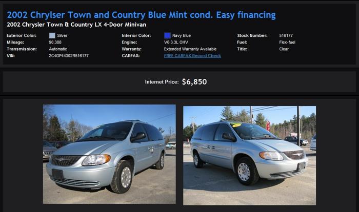 All Credit 2002 Chrylser Town and Country Blue Mint Cond. Easy Financing