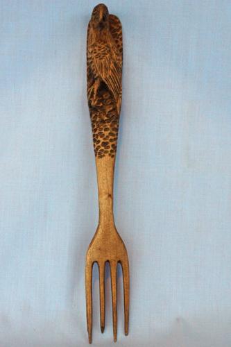 Antique Wooden Fork with Eagle on Top