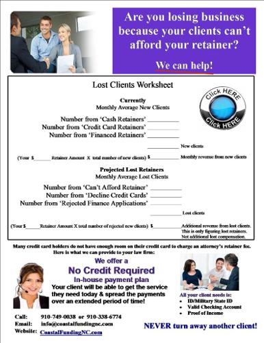 Attorneys are you losing clients because they can't afford your retainer fee?