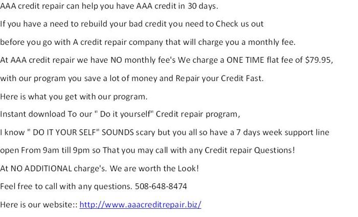 ? Bad credit made easy!! Repair it just $79.95