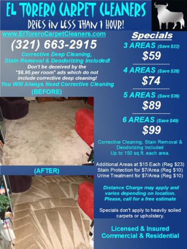 BEST IN TOWN Carpet Cleaning - DRIES REALLY FAST! 3Areas/$59, 6/$99