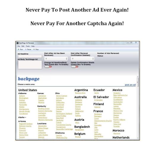 ??Brand New BackPage Ad Renewer - Never Pay Ever Again To Post Another Ad On BackPage Again??189