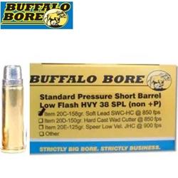 Buffalo Bore Low Flash Heavy Ammo 38 Special 158Gr Semi Wadcutter HP - 20 Rounds