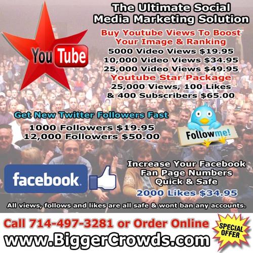 Buy Youtube Video Views, Channel Views, Twitter Followers, Facebook Likes CHEAP
