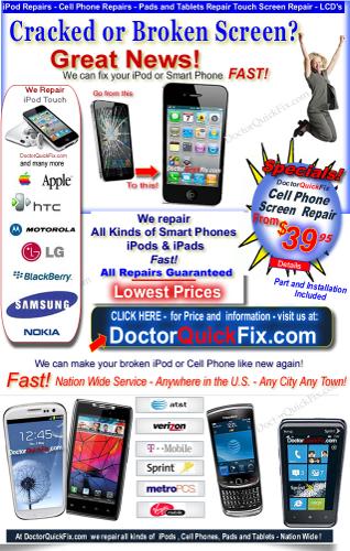 Cell Phone Cracked or Broken ? Fast Repairs from $39.95 - We also repair tablets & iPods * * * * * *