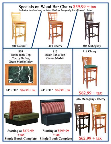 Chairs, Tables, Booths on Sale