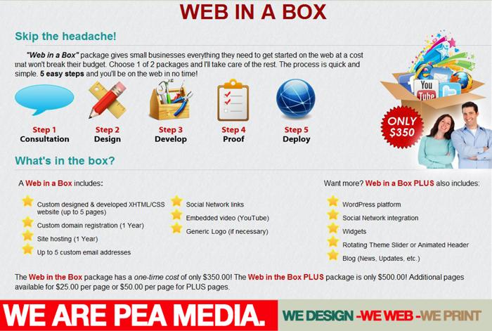 Check out our WEB in a BOX! (everything you need to jump-start your website at low, low prices)