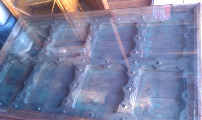 Coffee Table - Fashioned from ANTIQUE MOROCCAN DOOR - w/Custom Glass