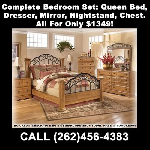 Complete Bedroom Set- Queen Bed, Dresser, Mirror, Nightstand, Chest