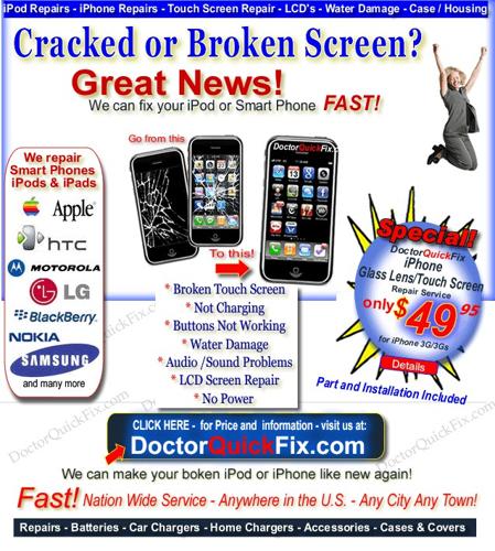 **Cracked Cell Phone or iPod Screen? -Repair from $39.95 - AT&T, Verizon, T-Mobile, HTC REPAIR **