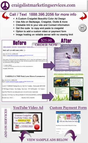 Craigslist payment form, custom videos & Ad design