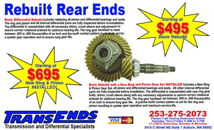 Differential Rebuilding Starting $495 - New Ring & Pinion Installed starting at $695