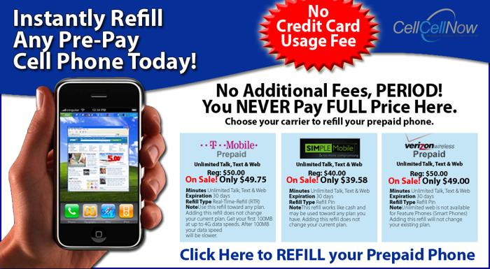 DISCOUNTS on PrePay Refill for any Pre Pay Cellphones or Wireless