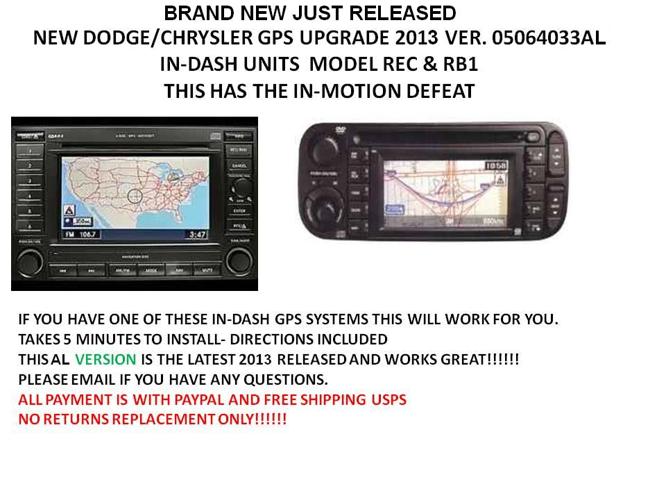 Dodge Chrysler Jeep Navigation dvd rec/rb1 VER. AL 2013 65.00