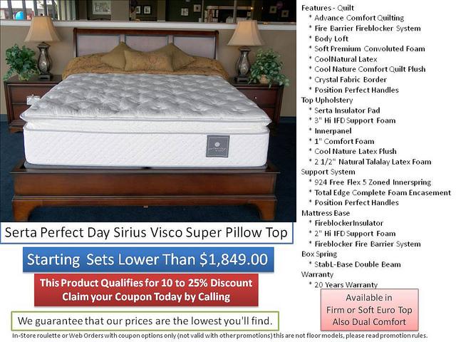 Dual Comfort Plush Firm Serta Perfect Day Sirius Visco Super Pillow Top Mattresses