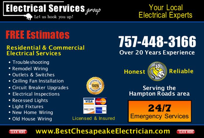 Electrician Chesapeake - install recess lights 757.448.3166