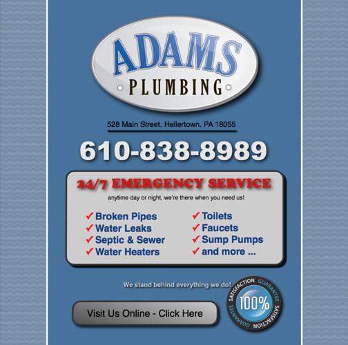Emergency Plumbing Services - Adams Plumbing 610-838-8989