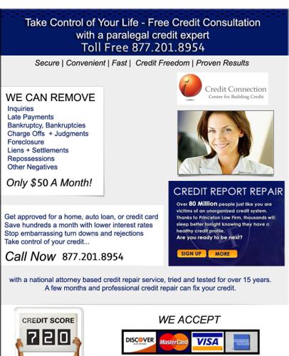 Fast Credit Repair Service. Let us help. Call us TOLL FREE at 877-201-8954.