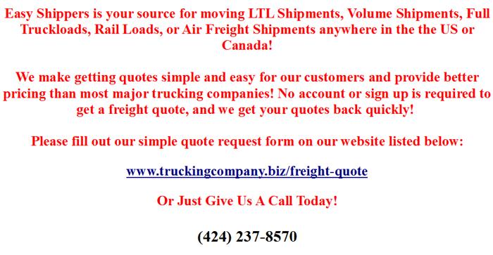 Fast & Easy Freight Quotes for Domestic Shipping & Trucking Services! Air & Ground. - Easy Shippers!