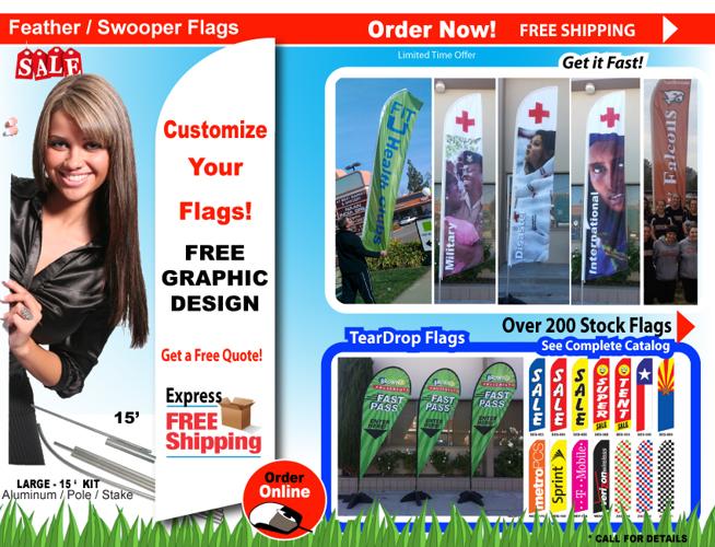 - - - - FEATHER FLAGS / TEARDROP FLAGS - TULSA, OKLAHOMA - Free Shipping / Free Design