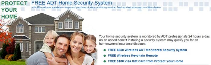 Free $850 ADT Home Security System 866-485-1350 Free Keychain Remote Free $100 VISA Card