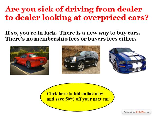 Free awesome car auction is here! FREE to bid and buy! Save tons cars trucks