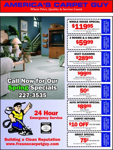 Fresno Area Carpet, Tile & Grout and Aggtegate Floor Cleaning Specials