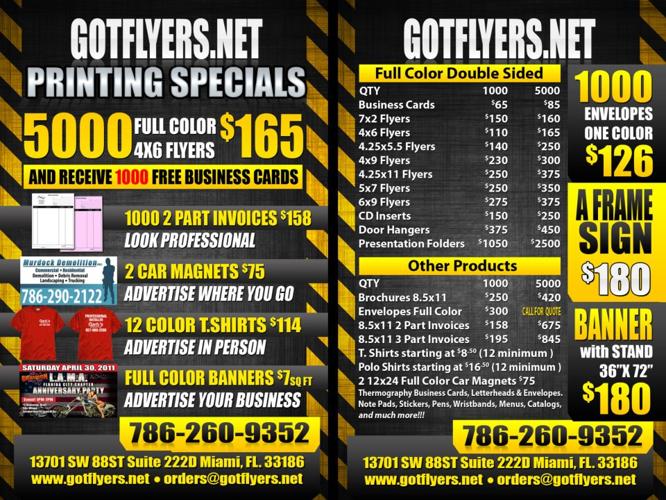 Full Color Business Cards for 85 5000 4x6 Flyers for 165 Brickell Printing