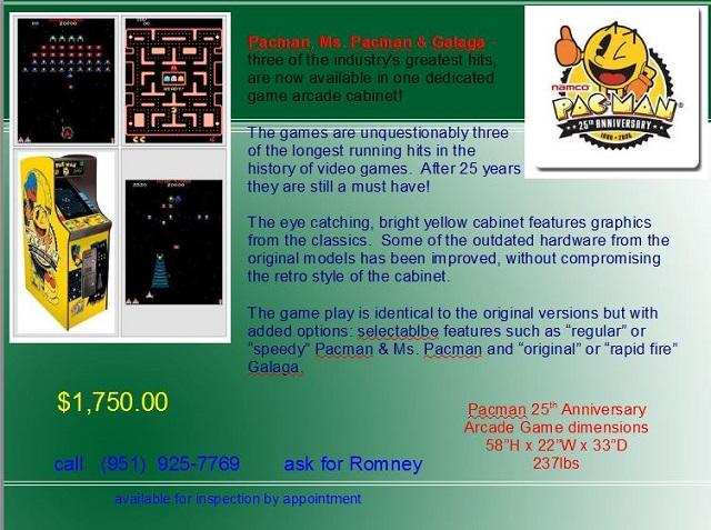 ............ Game arcade by Pacman for sale ~ the special 25th anniversary edition with three games