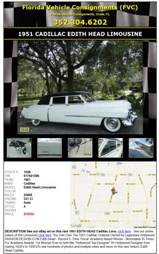 HISTORIC 1951 Cadillac Edith Head Limousine