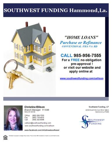Home Loans FHA, VA, RD, CONVENTIONAL Southwest Funding / Hammond,la.