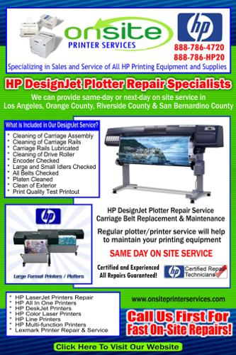 HP Designjet Plotter - Wide Format Repair - Los Angeles County /Agoura Hills / Alhambra