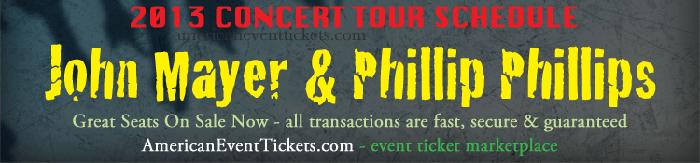 JOHN MAYER 2013 Tickets & Concert Tour Schedule - VIP JOHN MAYER PIT & Floor, Lawn, Field Tickets