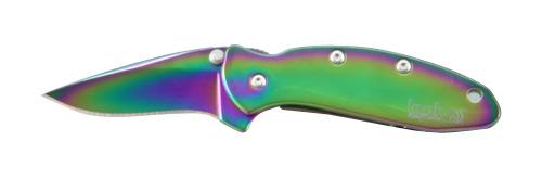 Kershaw Chive Ken Onion Folding Knife Rainbow Plain Mod Drop Point .