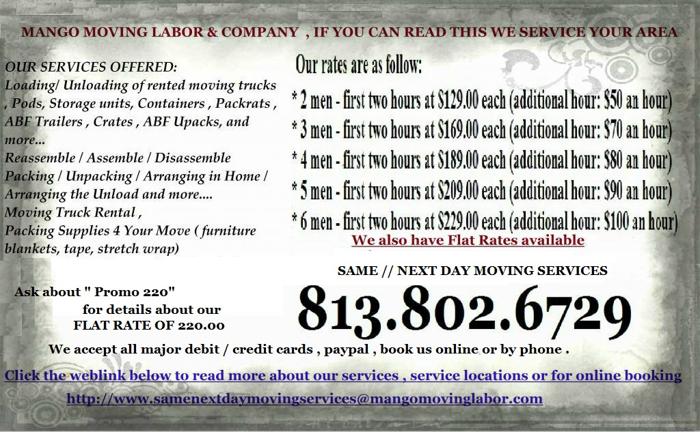 Lakeland Loading Unloading Move Helpers @ Your Service Moving Company Serving Lakeland